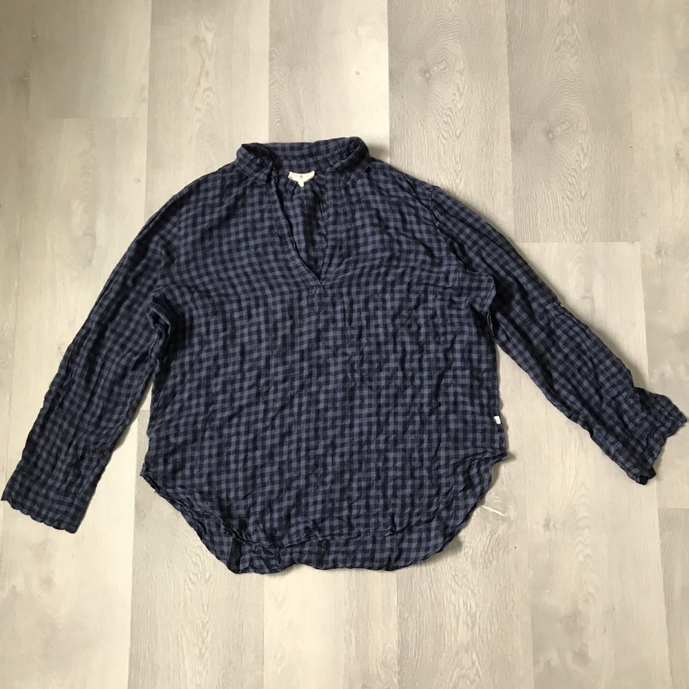 LOU & GREY BLUE CHECK LONG SLEEVE HENLEY TOP WOMENS LARGE